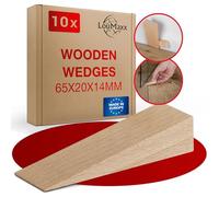 LouMaxx Set of 10 Natural Beech Wooden Wedges - 65 x 20 x 14 mm - Robust Hardwood Wedges for Door Stop, Mounting, Tile & Furniture Alignment