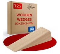 LouMaxx Set of 12 Beech Wooden Wedges - Small, 90 x 29 x 24 mm - Robust Hardwood Wedges for Door Stop, Mounting, Laminate, Tile & Furniture Leveling - Made in Europe