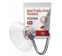 LouMaxx Suction Cup Hooks Diameter 20 mm - Set of 20 Transparent Suction Cups for Windows, Bathroom and Kitchen - Reliable Hold on Glass and Smooth Surfaces