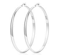 LOUMILEO 4mm Wide Large Silver Hoop Earrings Lightweight 925 Sterling Silver Hoop Earrings for Women Hypoallergenic Big Thin Hoops Earring for Women 30/40/50/60/70MM