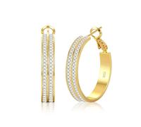 LOUMILEO 5MM Wide Sterling Silver Hoop Earrings for Women Lightweight Sparkly Gold Double Rhinestone Hoop Earrings Hypoallergenic Silver Hoops with Cubic Zirconia Jewelry Gift 30MM/40MM