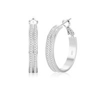 LOUMILEO 5MM Wide Sterling Silver Hoop Earrings for Women Lightweight Sparkly Gold Double Rhinestone Hoop Earrings Hypoallergenic Silver Hoops with Cubic Zirconia Jewelry Gift 30MM/40MM