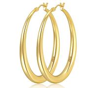 LOUMILEO Gold Hoop Earrings for Women - 14K Real Gold Plated, Lightweight, Thick Hoops, 50mm