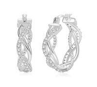 LOUMILEO Small Sterling Silver Hoop Earrings Hypoallergenic Huggie Silver Hoops Earring for Women with Cubic Zirconia Lightweight Twisted Hoop Earrings for Women 15MM