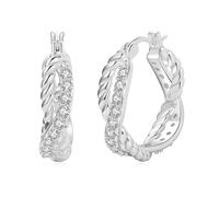 LOUMILEO Small Sterling Silver Hoop Earrings Hypoallergenic Huggie Silver Hoops Earring for Women with Cubic Zirconia Lightweight Twisted Hoop Earrings for Women 25MM
