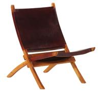 Lounge Chair Foldable Dark Brown Goat Leather Acacia Wood 55x67x79 cm Portable.