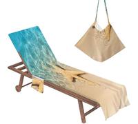 Lounge Chair Towel Cover, Protective Foldable Non-Slip Beach Chair Cover with Side Pockets 83x29 Inch Sea Star Pattern for Pool Sunbathing Garden Beach Hotel, Lounge Towel