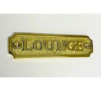 LOUNGE Door Sign Solid Brass with a Polished Lacquered Finish 12.6 x 3.3 cm comes with Screws Home Hotel etc DSN-9-PL