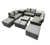 Lounge Double Seat Sofa Coffee Table Set with 2 Side Tables 4 Stools Fimous Dark Grey One Size