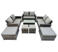 Lounge Double Seat Sofa Coffee Table Set with 4 Stool Fimous Dark Grey One Size
