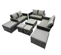 Lounge Double Seat Sofa Coffee Table Set with 4 Stools Fimous Dark Grey One Size