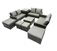 Lounge Double Seat Sofa Coffee Table Set with Side Table 4 Stool Fimous Dark Grey One Size