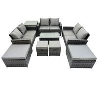 Lounge Double Seat Sofa Coffee Table Set with Side Table 4 Stools Fimous Dark Grey One Size