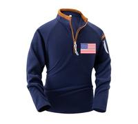 Lounge Hoodie Sweatshirts for Men 1/4 Zip Pullover Trendy Polo Shirt Long Sleeve Stand Collar Fall and Winter Tops American Flag Printed Graphic Sweatshirt Warm Hoodie for Autumn and Winter Navy