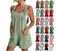 Lounge Jumpsuits for Women UK Summer Short Dungarees Sleeveless Cotton Linen Playsuits Loose Fit Adjustable Strappy Tie Knot Front Overalls Ladies One Piece Short Rompers with Pockets