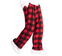 Lounge Pants Mens Men Pjs Bottoms Pijamas Pyjama Trousers Couples Christmas Pyjamas Flannel Cotton Plaid Sleep & Pj with Pockets and Button Fly Loungewear Pajamas Fleece A-Red L