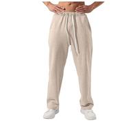 Lounge Pants Mens, Mens Casual Waist Color Sports Hat Woven Pocket Solid Color Pocket Label Thin Fleece Sweatpants (Beige, M)