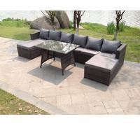 Fimous Lounge Rattan Garden Furniture Sets Dining Table And 2 PC Big Footstools