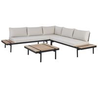 Beliani Garden Corner Sofa With Table 5 Seater Bellariva Eucalyptus Wood Off-White