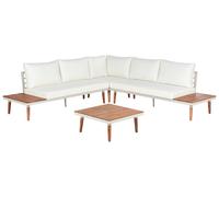 Beliani Garden Corner Sofa With Table 5 Seater Corato Off-White Acacia Wood