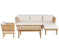 Beliani Garden Lounge Set With Table 4 Seater Cremona Acacia Wood Light Brown/ Off-White Left Hand