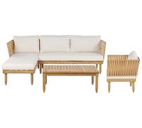 Beliani Garden Lounge Set With Table 4 Seater Cremona Acacia Wood Light Brown/ Off-White Right Hand