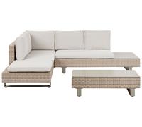 Beliani Garden Corner Sofa With Table 5 Seater Lanciano Right Hand Off-White Pe Rattan