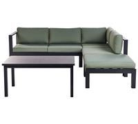 Beliani Garden Corner Sofa With Table 5 Seater Messina Metal Green Left Hand