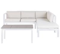 Beliani Garden Corner Sofa With Table 5 Seater Messina Metal Off-White Left Hand