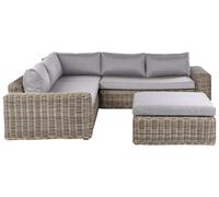 Beliani Garden Corner Sofa With Ottoman 6 Seater Palermo Light Brown Pe Rattan Modular