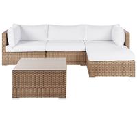 Beliani Garden Corner Sofa With Table 4 Seater Sano Left Hand Natural Pe Rattan Modular