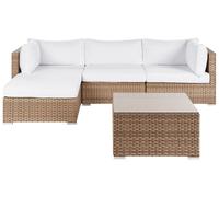 Beliani Garden Corner Sofa With Table 4 Seater Sano Modular Pe Rattan Natural Right Hand