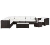 Beliani Garden Lounge Set With Table 8 Seater Xxl Modular Pe Rattan Dark Brown Right Hand