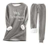 Lounge Sets for Women 2 Piece Winter Outfits Yes, I'm Still Freezing Me 24:7 Fleece Lined Pullover & Warm Pants Gray
