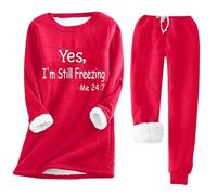 Lounge Sets for Women 2 Piece Winter Outfits Yes, I'm Still Freezing Me 24:7 Fleece Lined Pullover & Warm Pants Red