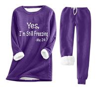 Lounge Sets for Women 2 Piece Winter Outfits Yes, I'm Still Freezing Me 24:7 Fleece Lined Pullover & Warm Pants Purple