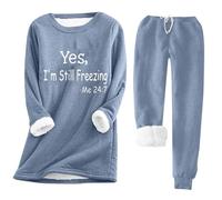 Lounge Sets for Women 2 Piece Winter Outfits Yes, I'm Still Freezing Me 24:7 Fleece Lined Pullover & Warm Pants Blue