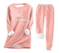 Lounge Sets for Women 2 Piece Winter Outfits Yes, I'm Still Freezing Me 24:7 Fleece Lined Pullover & Warm Pants Pink