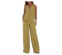 Lounge Sets for Women UK 2024 Novelty Stylish Solid Temperament 2 Piece Outfits Sexy Chic V Neck Button Sleeveless Irregular Hem Waistcoat &Loose Breathable Wide Leg Pants Set