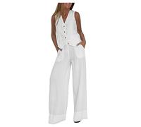 Lounge Sets for Women UK 2024 Novelty Stylish Solid Temperament 2 Piece Outfits Sexy Chic V Neck Button Sleeveless Irregular Hem Waistcoat &Loose Breathable Wide Leg Pants Set