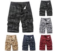 Lounge Shorts Men Mens Checked Cargo Shorts Plaid College Wind Casual Half Pants Combat Walking Work-Wear With Multi Button Pockets Loose Fit Comfortable Short Trousers For Daily Outdoor