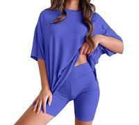 Lounge Wear Sets for Women Uk 2 Pack Summer Casual Short Sleeve Travel Set Gym Casual Stylish Vacation Athletic Big and Tall Sleepwear
