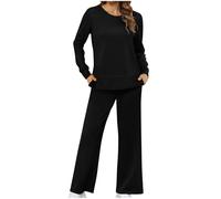 Lounge Wear Sets for Women UK 2 Pieces Co Ord Sets Tracksuit Full Set Long Sleeve Solid Color Tops Straight High Waist Trousers Pants Activewear Casual Leisure Wear Sets