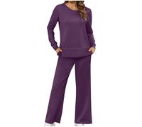 Lounge Wear Sets for Women UK 2 Pieces Co Ord Sets Tracksuit Full Set Long Sleeve Solid Color Tops Straight High Waist Trousers Pants Activewear Casual Leisure Wear Sets