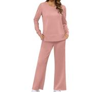 Lounge Wear Sets for Women UK 2 Pieces Co Ord Sets Tracksuit Full Set Long Sleeve Solid Color Tops Straight High Waist Trousers Pants Activewear Casual Leisure Wear Sets