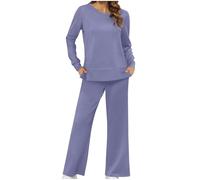 Lounge Wear Sets for Women UK 2 Pieces Co Ord Sets Tracksuit Full Set Long Sleeve Solid Color Tops Straight High Waist Trousers Pants Activewear Casual Leisure Wear Sets