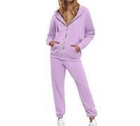 Lounge Wear Sets for Women Uk Ladies Tracksuit Travel Outfit 2 Piece Long Sleeve Activewear Pullover Tops Trousers Casual Autumn Winter Womens Set Woman Clothes Fall Clothing Light Purple XXL