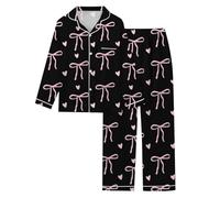 Lounge Wear Sets For Women Uk,Pjs For Women Sets,Women’s Valentine's Day Long Sleeve Pajama Set for Women - Cozy Satin Finish Breathable Knit Top and Matching Bottoms Sleepwear Ensemble (Black, M)