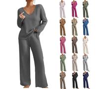 Lounge Wear Sets for Women UK Ribbed Knitted 2 Pieces Outfits Autumn Winter Co Ord Sets Long Sleeve Tracksuit Full Set Sleepwear Homewear Nightwear Ladies Pjs Sets Women's Soft Pyjamas Set