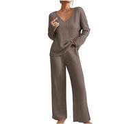 Lounge Wear Sets for Women UK Ribbed Knitted 2 Pieces Outfits Autumn Winter Co Ord Sets Long Sleeve Tracksuit Full Set Sleepwear Homewear Nightwear Ladies Pjs Sets Women's Soft Pyjamas Set